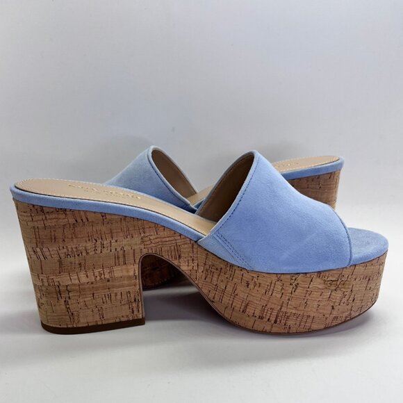 Kate Spade Ibiza Suede Sandals Size 9B Sky Blue Cork Platform Heels Casual - Picture 10 of 16